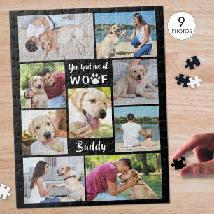 Pet Dog Photo Collage YOU HAD ME AT WOOF Dog Name Jigsaw Puzzle