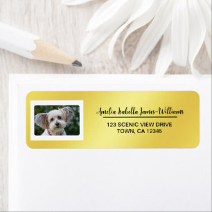Pet Dog Photo Elegant Modern Return Address Golden Label