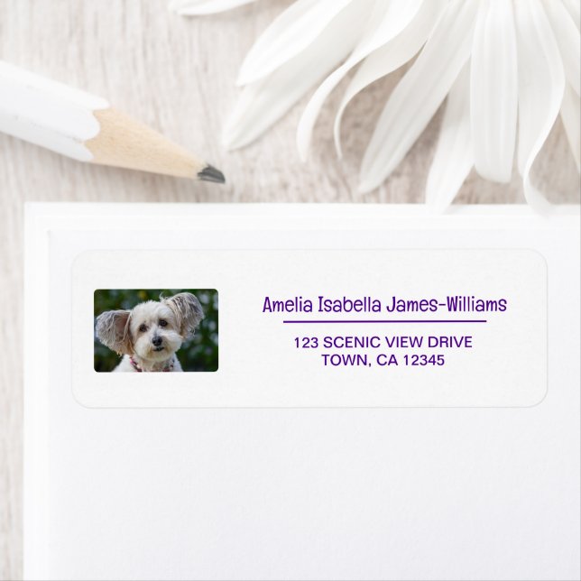 Pet Dog Photo Elegant Modern Return Address Label (Insitu)