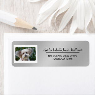 Pet Dog Photo Elegant Modern Return Address Silver Return Address Label