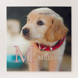 pet dog photo est year name monogram cat parent jigsaw puzzle
