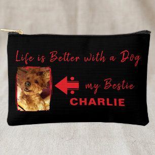 Pet dog photo name initials black red accessory pouch