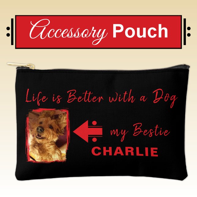 Pet dog photo name initials black red accessory pouch (Creator Uploaded)