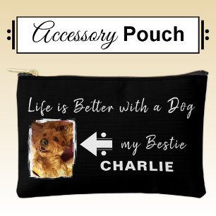 Pet dog photo name initials black white accessory pouch