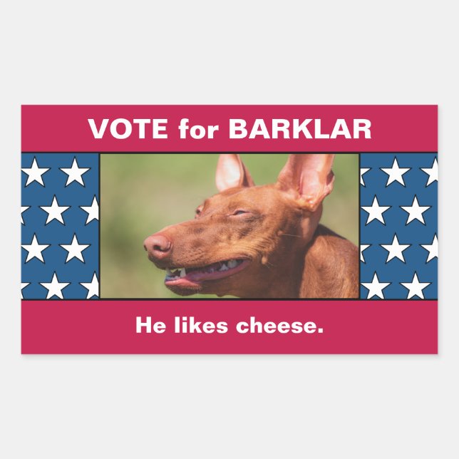 Pet Dog Photo On Funny USA Flag Election Campaign Rectangular Sticker (Front)