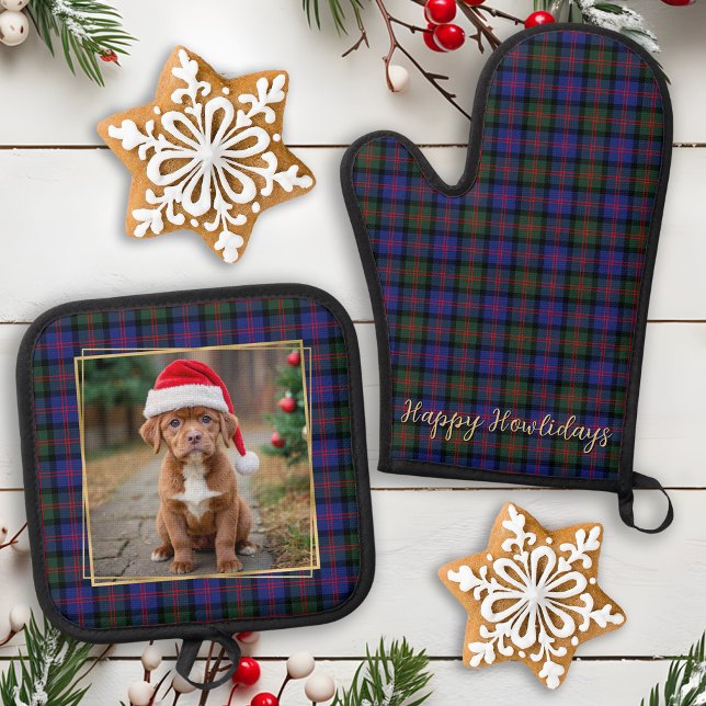 Pet Dog Photo Personalised Trendy Christmas Plaid Oven Mitt & Pot Holder Set (Creator Uploaded)