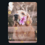 Pet Dog Photo Pink Ribbon Chic Gold Glitter Name iPad Pro Cover<br><div class="desc">This modern design features your favourite photo with a pink ribbon overlay and gold glitter polka dots,  personalised with your name. Perfect as a gift or to spoil yourself #personalizedgifts #photogifts #giftsforher #addyourown</div>