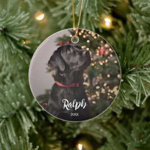 Pet Dog Photo with Name Text Overlay Ceramic Ornament