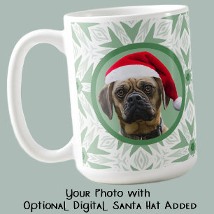 Pet Dog Photo with Santa Hat on Green Snowflake Coffee Mug