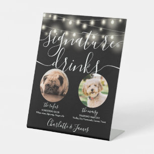 Pet Dog Signature Drinks String Lights Black White Pedestal Sign