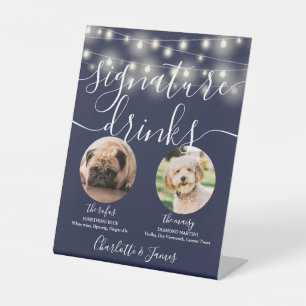 Pet Dog Signature Drinks String Lights Navy Blue Pedestal Sign