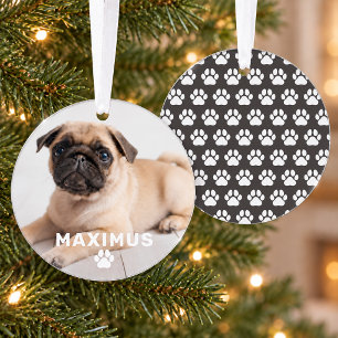 Pet Dog Simple Paw Print Custom Name Photo Ornament
