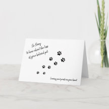 Pet Dog Sympathy Card with paw prints and quote