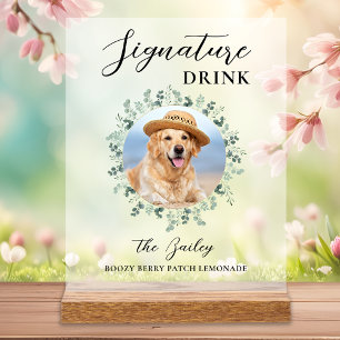 Pet Dog Wedding Custom Photo Signature Drinks  Acrylic Sign