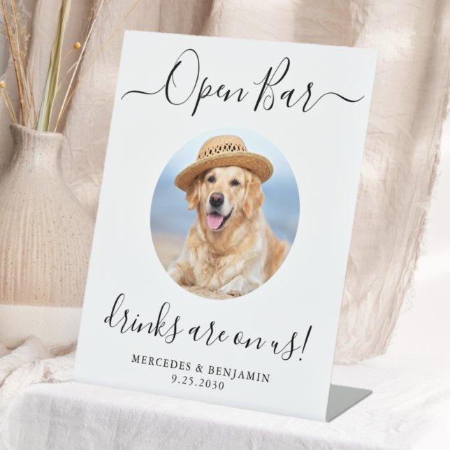 Pet Dog Wedding Open Bar Personalised Drinks On Us Pedestal Sign (Creator Uploaded)