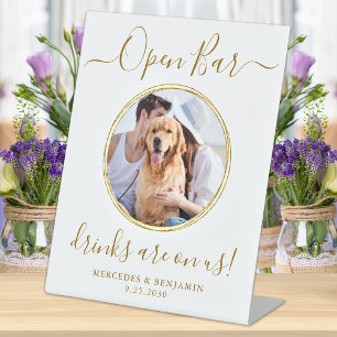 Pet Dog Wedding Open Bar Personalised Gold Drinks Pedestal Sign