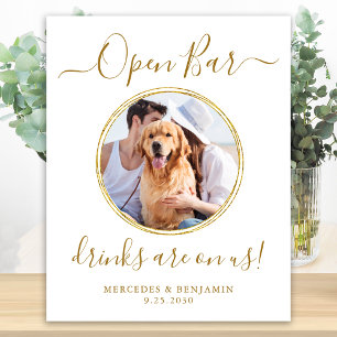 Pet Dog Wedding Open Bar Personalised Gold Drinks Poster