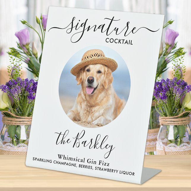 Pet Dog Wedding Signature Cocktail Custom Photo  Pedestal Sign (Creator Uploaded)