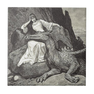Pet Dragon and Mediaeval Maiden Tile