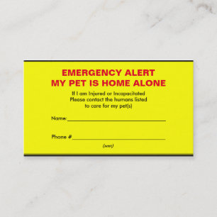 Pet Emergency Alert Home Alone Cards