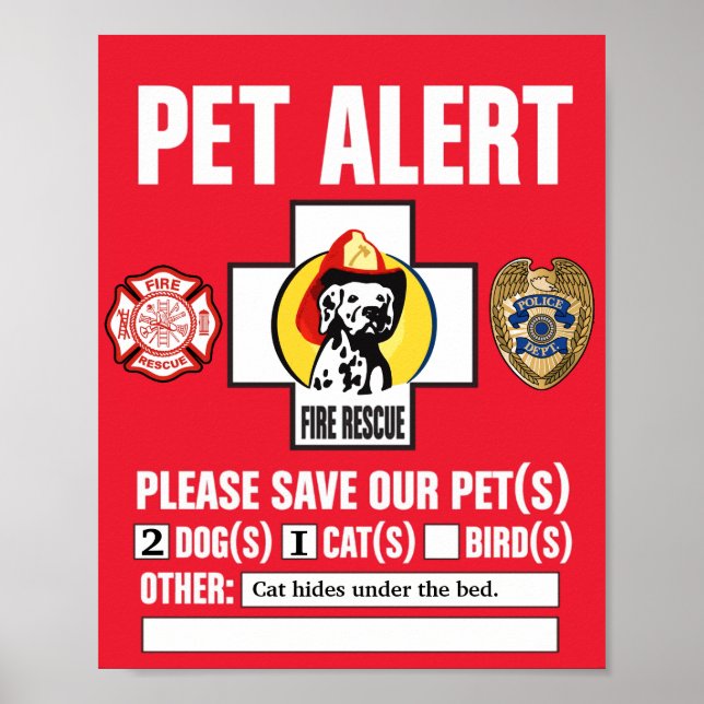 Pet Emergency Alert Please Rescue Pets Window Sign (Front)