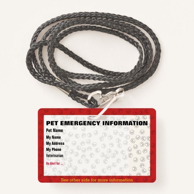 Pet Emergency Information Card Badge ID Badge (Front with Lanyard)