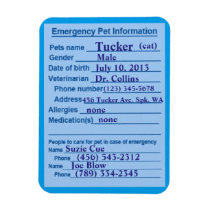 Pet Emergency Information Magnet