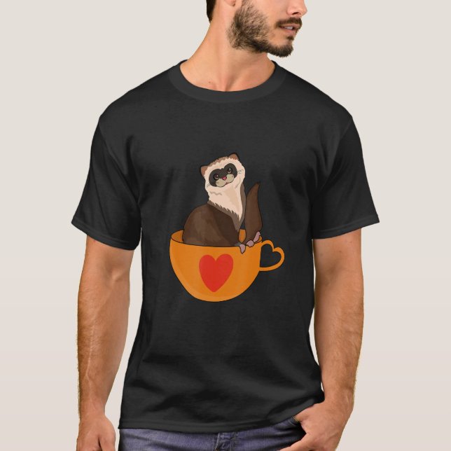 Pet Ferret  Cute Ferret And Coffee  Ferret Pet T-Shirt (Front)