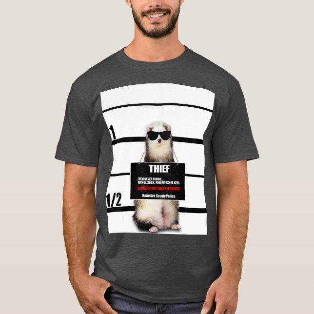 Pet Ferret  Funny Ferret Thief Mugshot Gift T-Shirt (Front)
