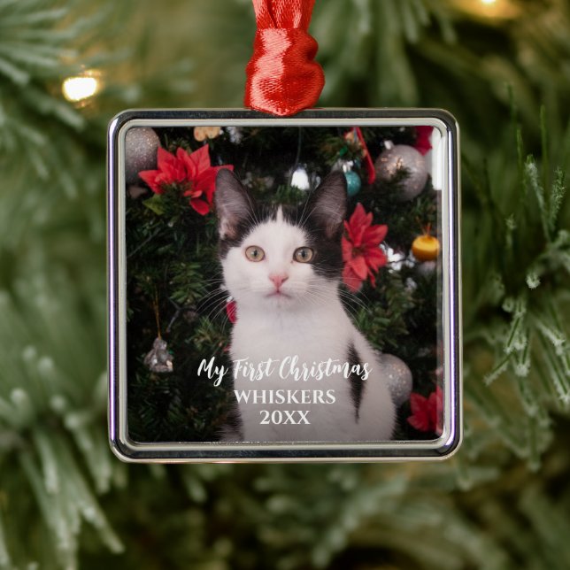 Pet First Christmas Modern  Metal Ornament (Tree)
