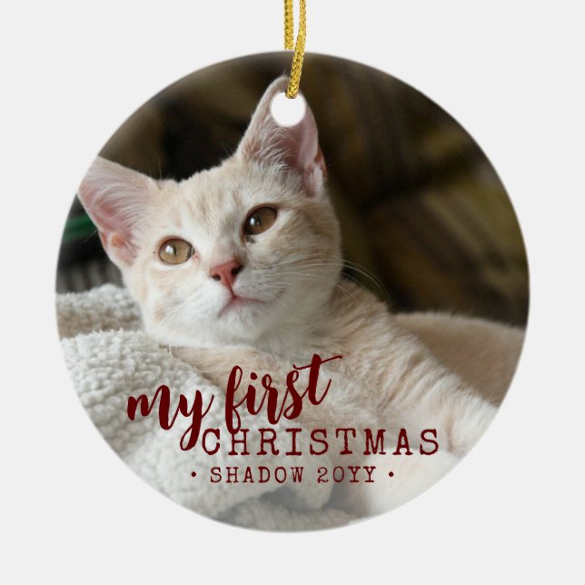 Pet First Christmas Photo Simple Cute Ceramic Ornament (Front)