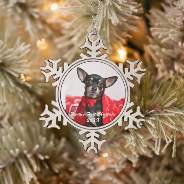 Pet First Christmas Snowflake Pewter Christmas Ornament (Tree)