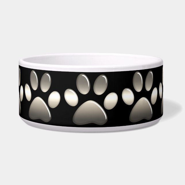 Pet Food Bowl - Platinum Paw Prints (Front)