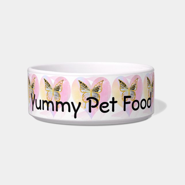Pet Food Dish with Butterflies & Hearts (Front)