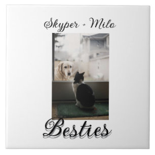 Pet friends besties add name pet photo animal love ceramic tile