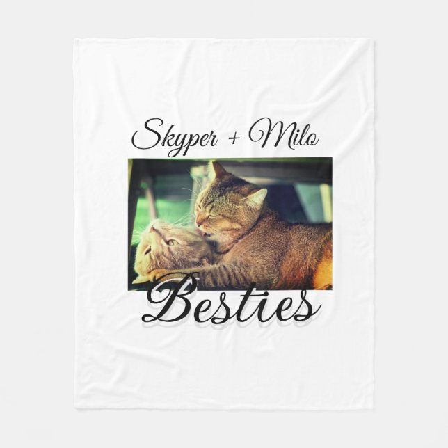 Pet friends besties add name pet photo animal love fleece blanket (Front)
