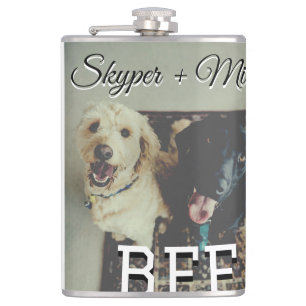 Pet friends besties add name pet photo animal love hip flask