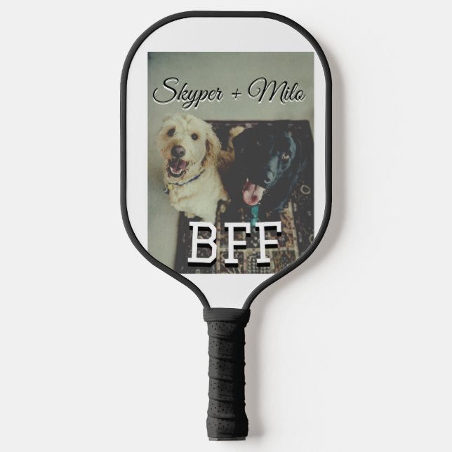 Pet friends besties add name pet photo animal love pickleball paddle (Front)