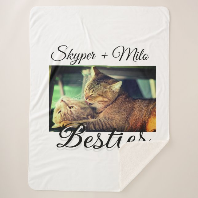 Pet friends besties add name pet photo animal love sherpa blanket (Front)