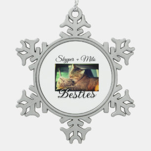Pet friends besties add name pet photo animal love snowflake pewter christmas ornament