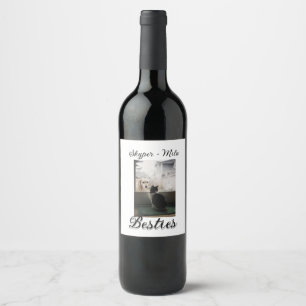 Pet friends besties add name pet photo animal love wine label