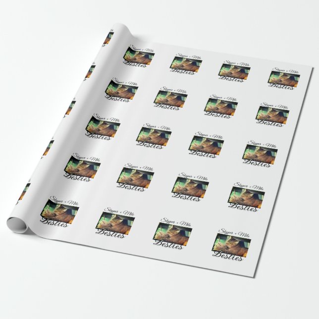 Pet friends besties add name pet photo animal love wrapping paper (Unrolled)