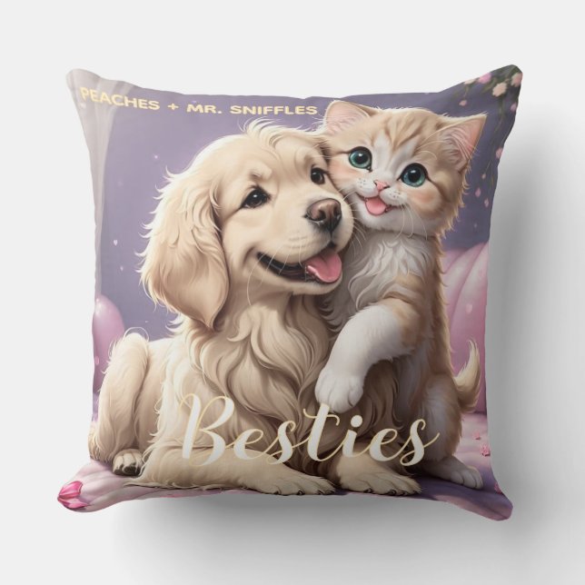Pet Friends Dog Dad Cat Mum Gift BFF Besties Photo Cushion (Front)