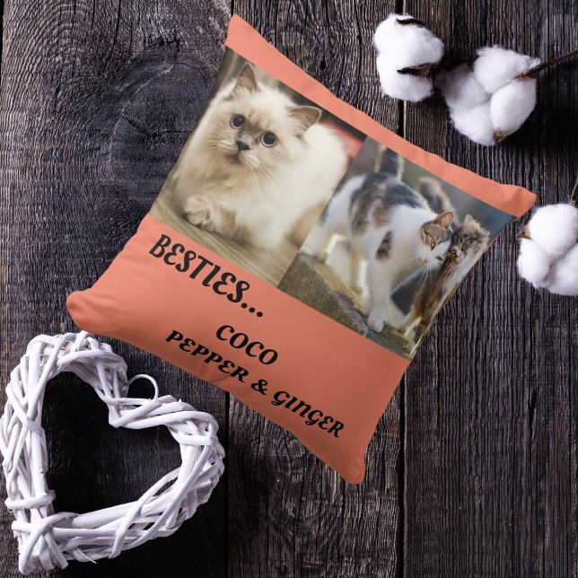 Pet Friends Photo Collage & Names Cat Mum Besties Cushion (Creator Uploaded)