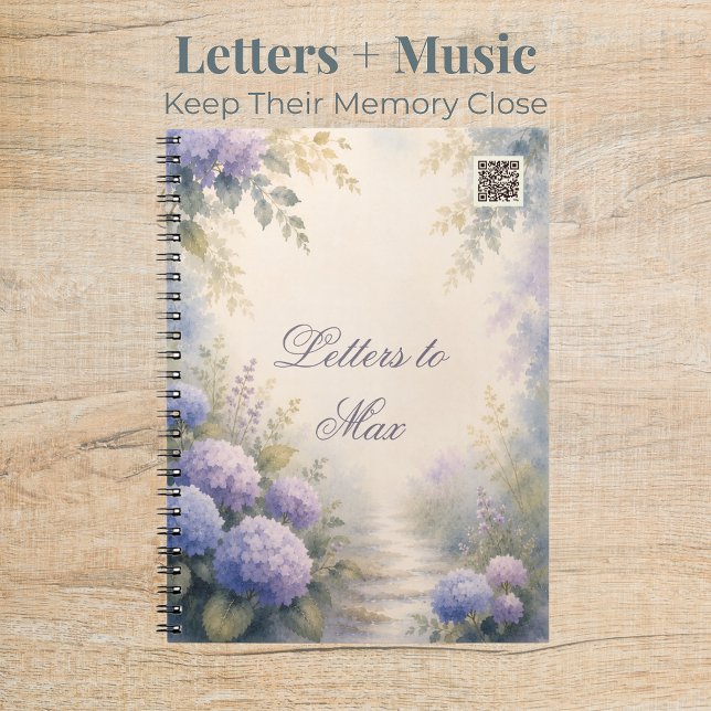 Pet Grief Journal With Music Playlist QR Code (Pet grief journal with watercolor hydrangeas and a QR code linking to a curated remembrance playlist)