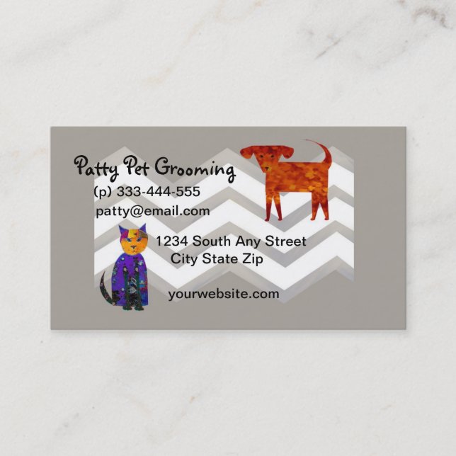 pet groomer cute dog and cat art  customisable business card (Front)