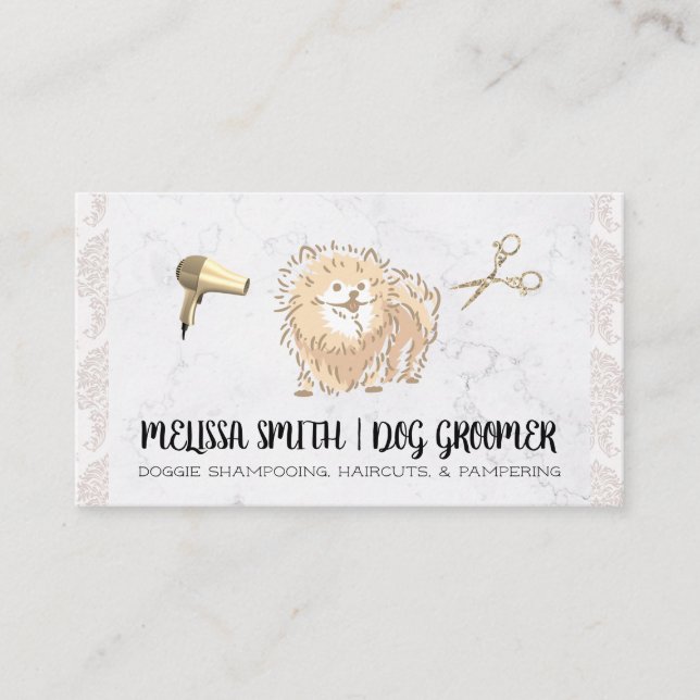 Pet Groomer | Cute Pomeranian Doggy Business Card (Front)