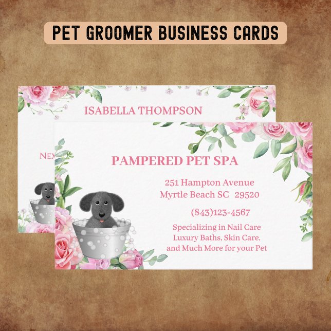 Pet Groomer Pink Floral Appointment  Business Card (Creator Uploaded)