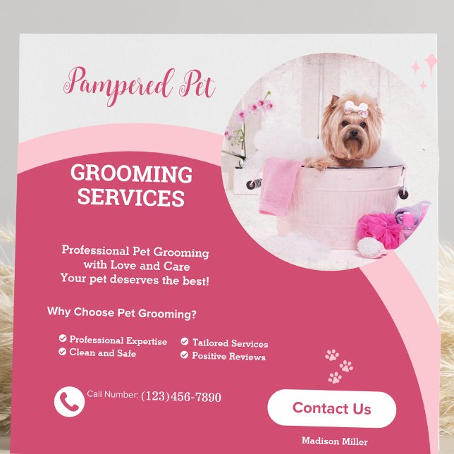 Pet Groomer Pink Modern  Business Card (Creator Uploaded)