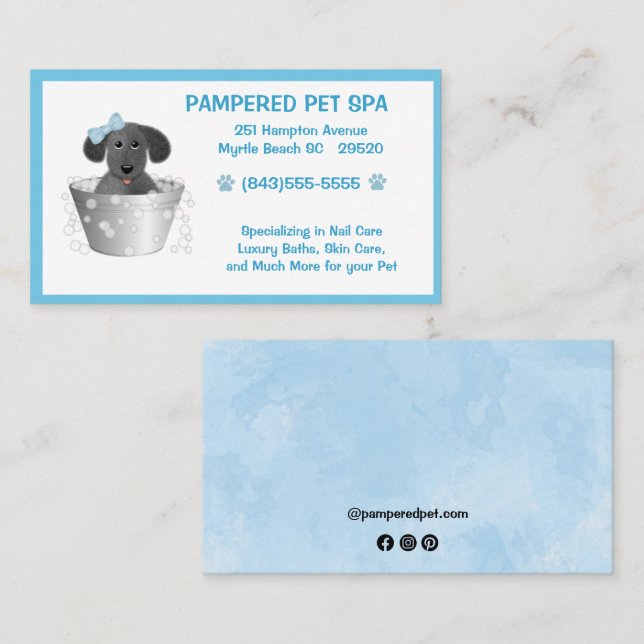 Pet Groomer Puppy In Tub Blue Business Card (Front/Back)